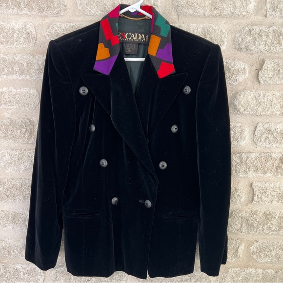Vintage Escada Margaretha Ley black velvet jacket double breasted L 40 80s 90s - Picture 1 of 8